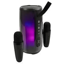 Bocina inalámbrica RGB Perfect Choice Cosmo, con 2 micrófonos inalámbricos, sonido potente y diseño portátil, modelo PC-113287.