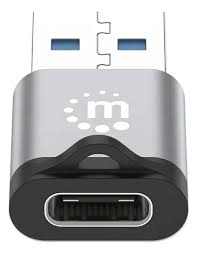 Adaptador Manhattan de USB 3.2 Gen 1 Tipo-A Macho a Tipo-C Hembra, 5 Gbps, 3A. Color Negro. 356305