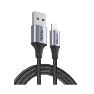 Cable USB-A a Lightning | 1 Metro (3.28 Pies) | Certificado MFi | Carga Rápida 5V/2.4 A | 480 Mbps | Conector C94 | Adecuado para iPhone, iPad y iPod | Protección Integrada | Caja de Aluminio  Modelo: 60156 Marca: UGREEN