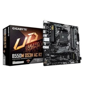 T. Madre GIGABYTE B550M DS3H AC (Rev 2), Chipset AMD B550, Segmento: Medio, Soporta: AMD Ryzen 3ra 4ta 5ta Gen, Socket AM4, RAM: DDR4 4733/3200/2133 MHz, 128GB Max, Audio HD, Red, Wi-Fi 5, Bluetooth 5.0, USB 3.1, USB Tipo C SATA 3.0, M.2, Micro-ATX