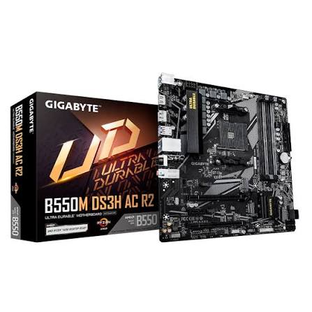 T. Madre GIGABYTE B550M DS3H AC (Rev 2), Chipset AMD B550, Segmento: Medio, Soporta: AMD Ryzen 3ra 4ta 5ta Gen, Socket AM4, RAM: DDR4 4733/3200/2133 MHz, 128GB Max, Audio HD, Red, Wi-Fi 5, Bluetooth 5.0, USB 3.1, USB Tipo C SATA 3.0, M.2, Micro-ATX