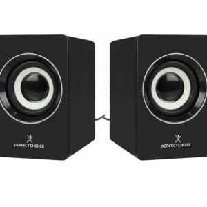 Bocinas Stereo Perfect Choice 2.0, con control de volumen. Color Negro.