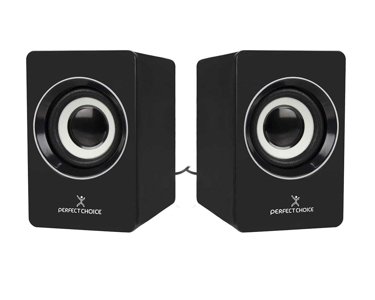 Bocinas Stereo Perfect Choice 2.0, con control de volumen. Color Negro.
