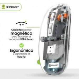 Mouse Inalámbrico BRobotix 6000823, Bateria Recargable, Receptor USB, Transparente.