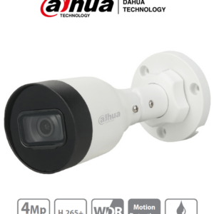 DAHUA IPC-HFW1431S1-S4 - Cámara IP Bullet de 4 Megapixeles con compresión H.265+, lente de 2.8 mm, ángulo de visión de 93°, IR de 30 m, 30 FPS, tecnología WDR, y certificación IP67 para resistencia al agua y polvo.