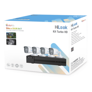 Kit TurboHD 1080p / DVR 4 Canales / 4 Cámaras Bala ColorVu con Micrófono Integrado / Fuente de Poder / Accesorios de Instalación