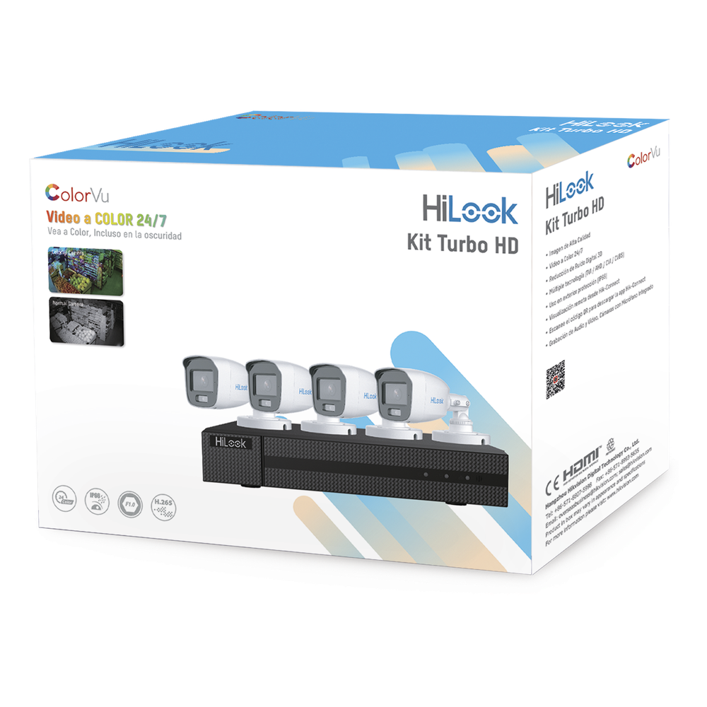 Kit TurboHD 1080p / DVR 4 Canales / 4 Cámaras Bala ColorVu con Micrófono Integrado / Fuente de Poder / Accesorios de Instalación