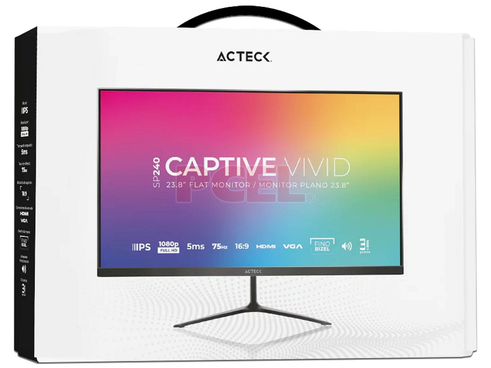 Monitor LED Acteck Captive Vivid de 23.8", Resolución 1920 x 1080 (Full HD 1080p), Panel IPS, Low Blue Light, 5 ms, 75Hz, Bocinas Integradas. Color Negro.